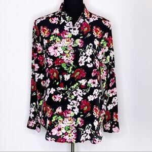 Equipment black pink floral silk button down top size Small
